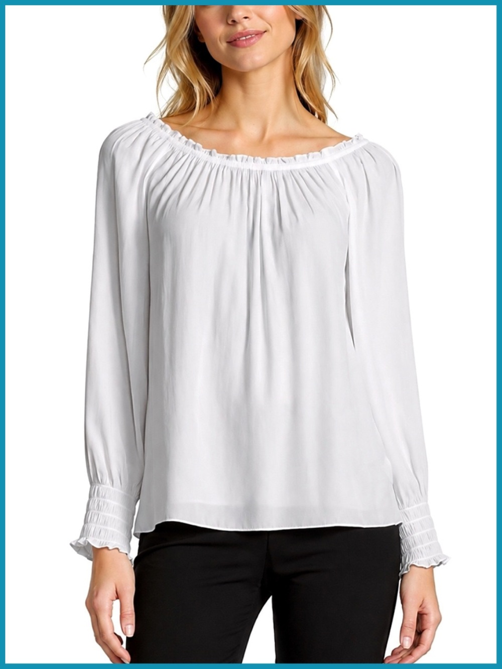 Ramy Brook White Long Smocked Sleeve Off Shoulder Blouse Top